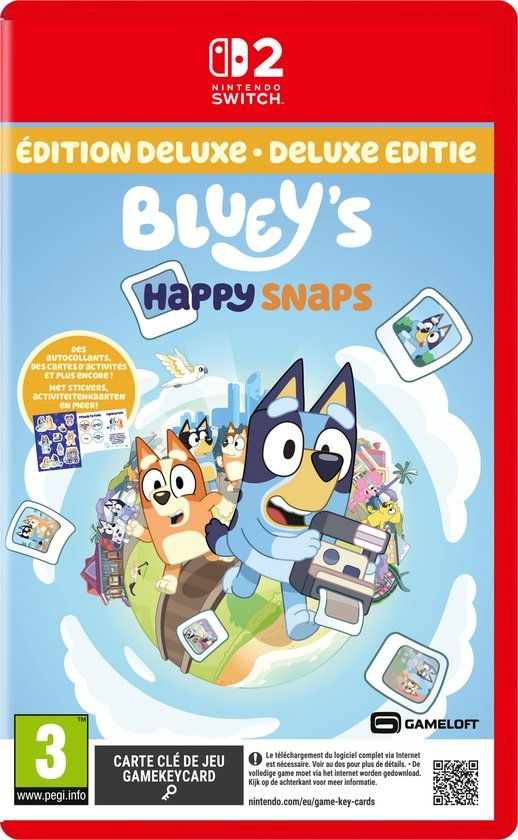 Verpakking van Bluey's Happy Snaps Day One Deluxe Edition voor Nintendo Switch 2.