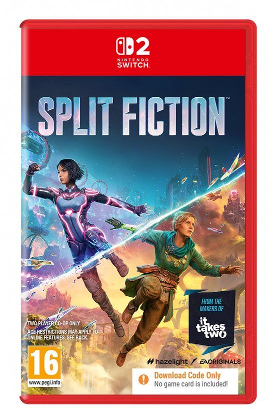 Verpakking van Split Fiction Code in a Box voor Nintendo Switch 2.