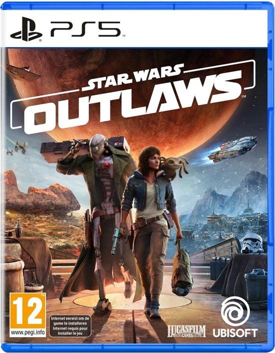 Cover van Star Wars Outlaws voor PS5 met Kay Vess en Nix.