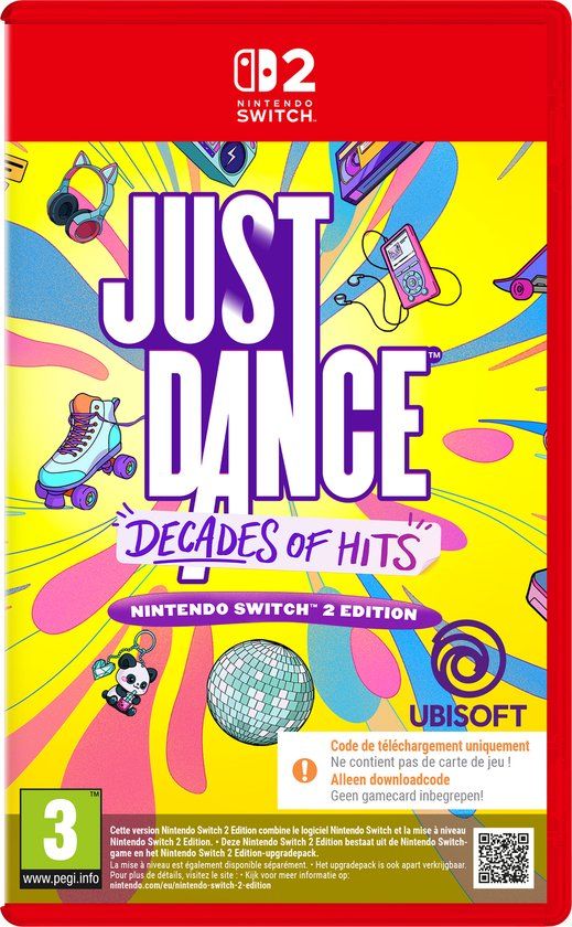Verpakking van Just Dance: Decades of Hits voor Nintendo Switch 2.