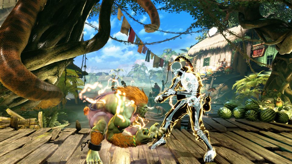 Gevecht met visuele effecten in Street Fighter 6.