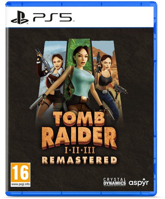 Hoes van Tomb Raider I-III Remastered Starring Lara Croft voor PlayStation 5.