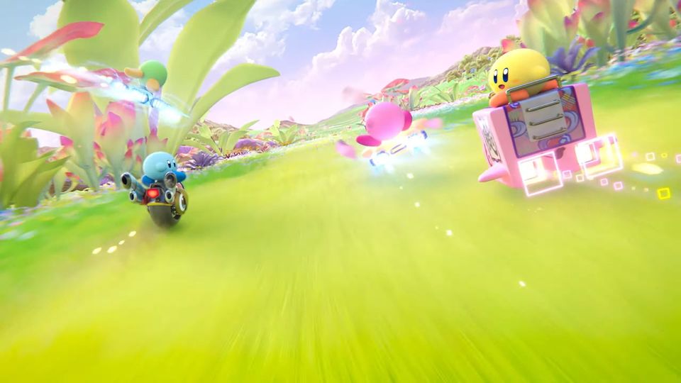 Gameplaybeeld uit Kirby Air Riders.