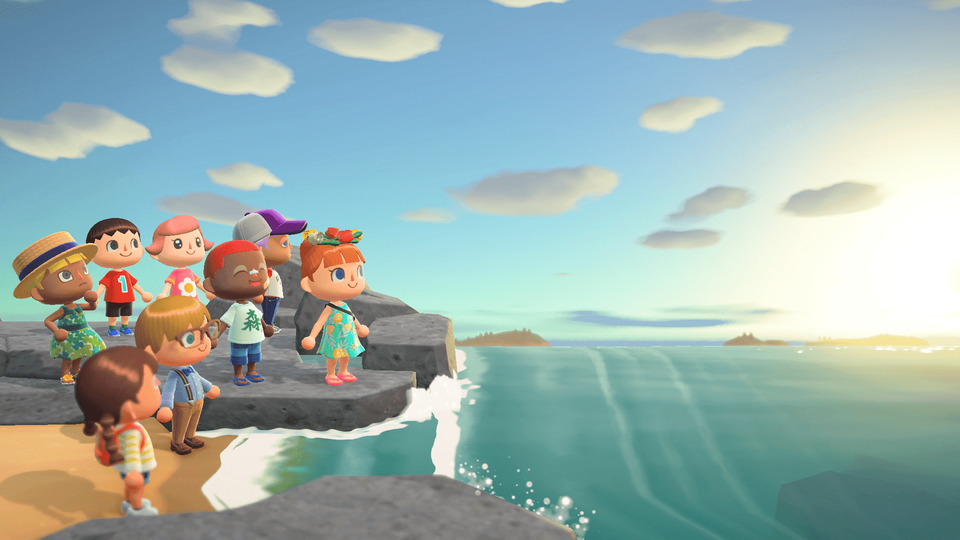 Eilandbewoners en dorpsgenoten op een eiland in Animal Crossing: New Horizons.