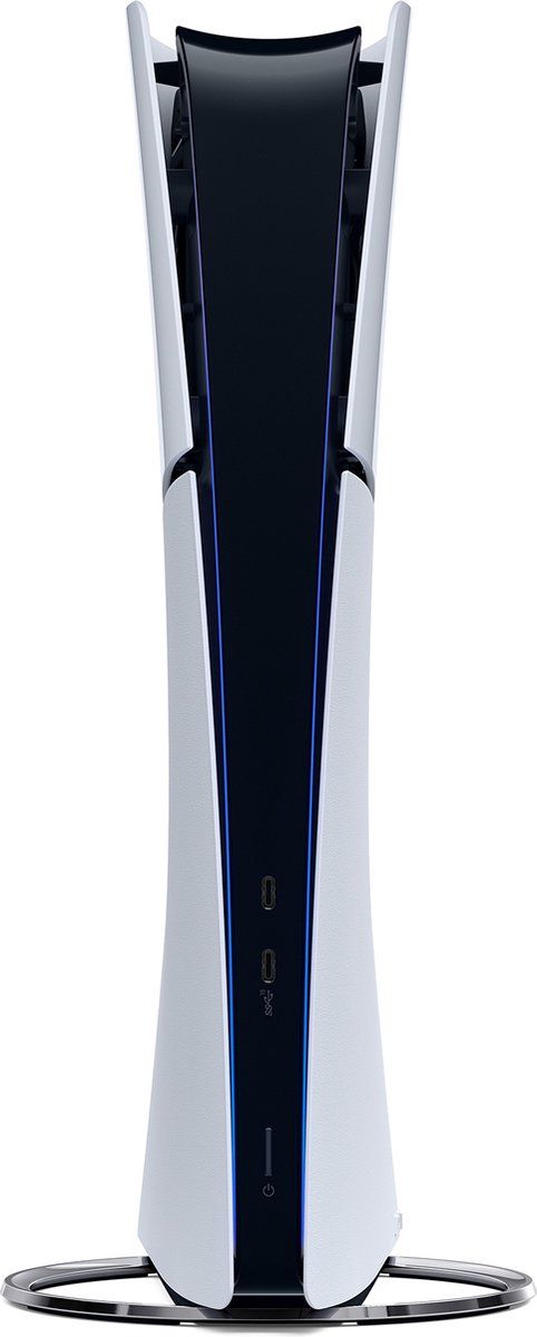 Een PlayStation 5 rechtop op de PlayStation 5 Vertical Stand.