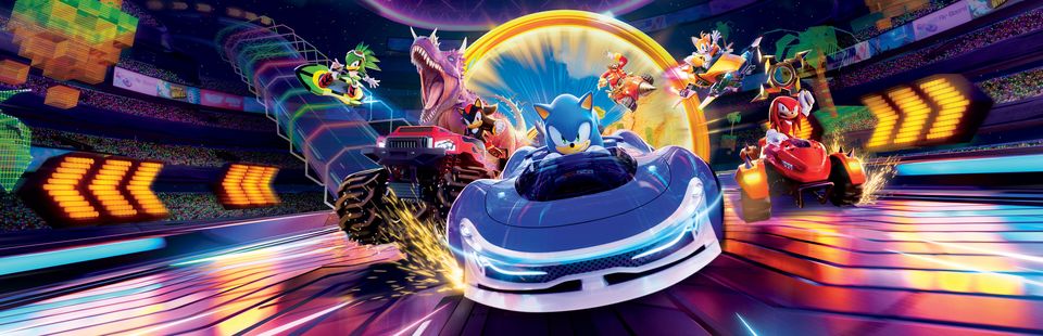 Key art van Sonic Racing: CrossWorlds met racende personages.