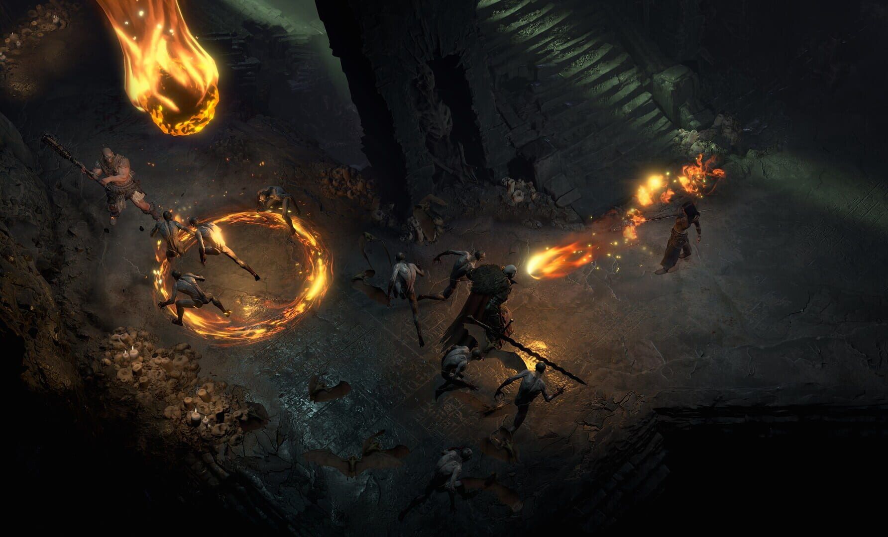 Een held vecht tegen demonen in een duistere omgeving in Diablo IV.