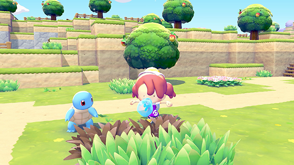 Scène uit Pokémon Pokopia met Pokémon in een opgebouwde omgeving.