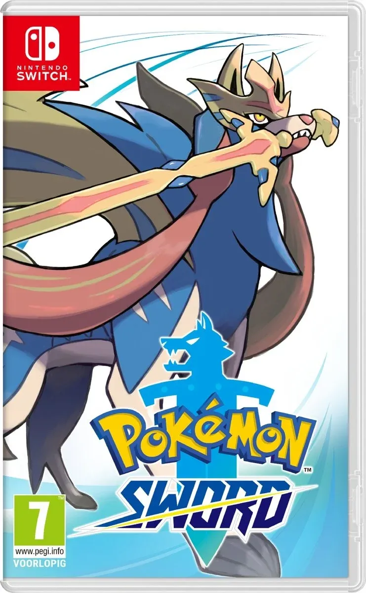Cover van Pokémon Sword voor Nintendo Switch met Zacian.