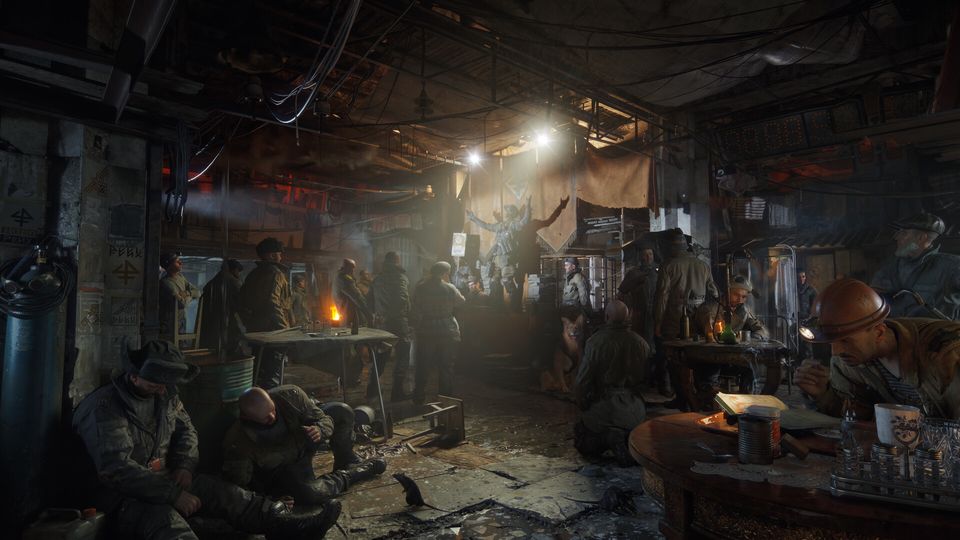 Gameplay uit Metro 2039 in de tunnels van de Moskouse metro.