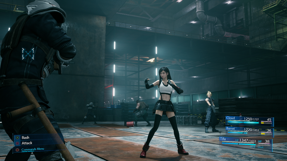 Gevecht met vaardigheden in Final Fantasy VII Remake.