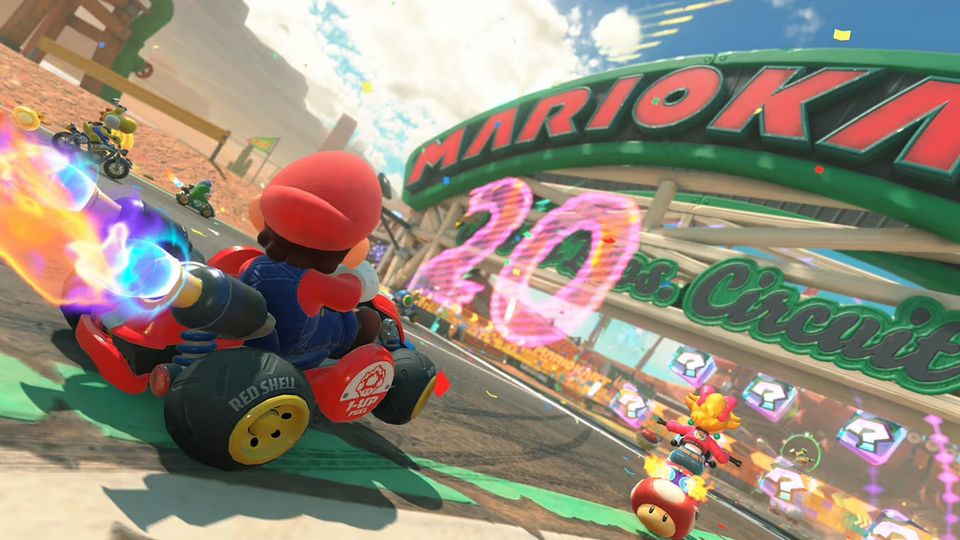 Gameplaybeeld uit Mario Kart World.