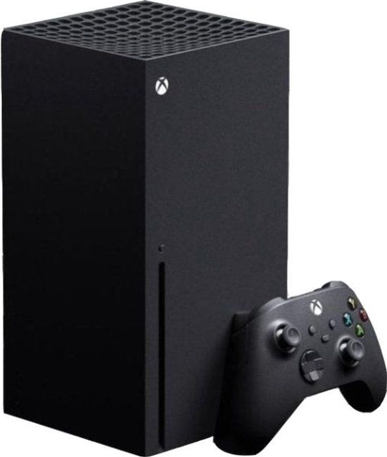 Zwarte Xbox Series X-console met draadloze controller.