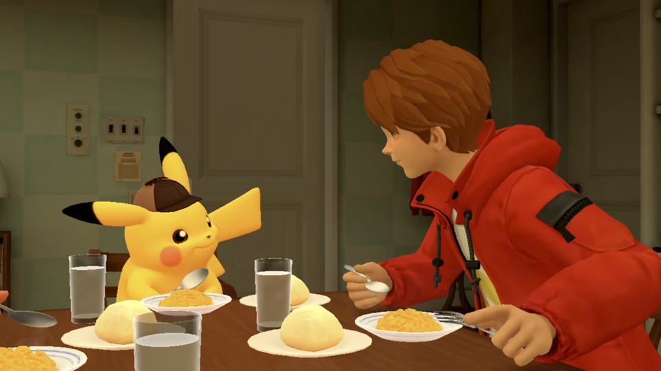 Scène uit Detective Pikachu Returns in Ryme City.