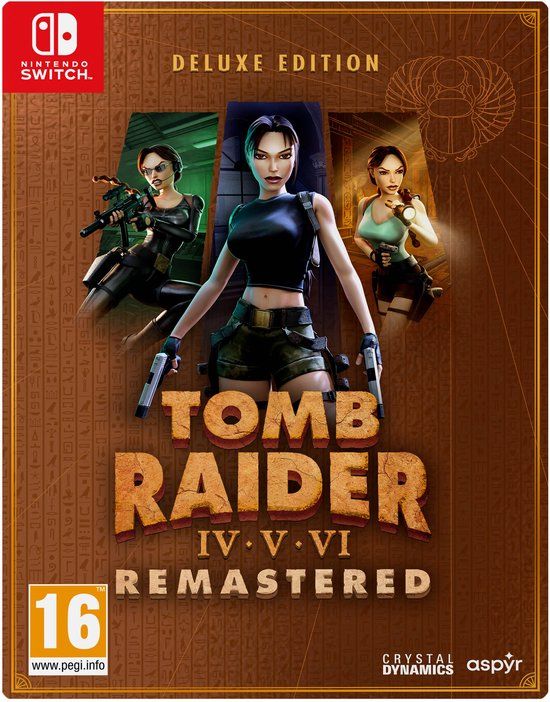 Hoes van de Deluxe Edition van Tomb Raider IV-VI Remastered voor Nintendo Switch.