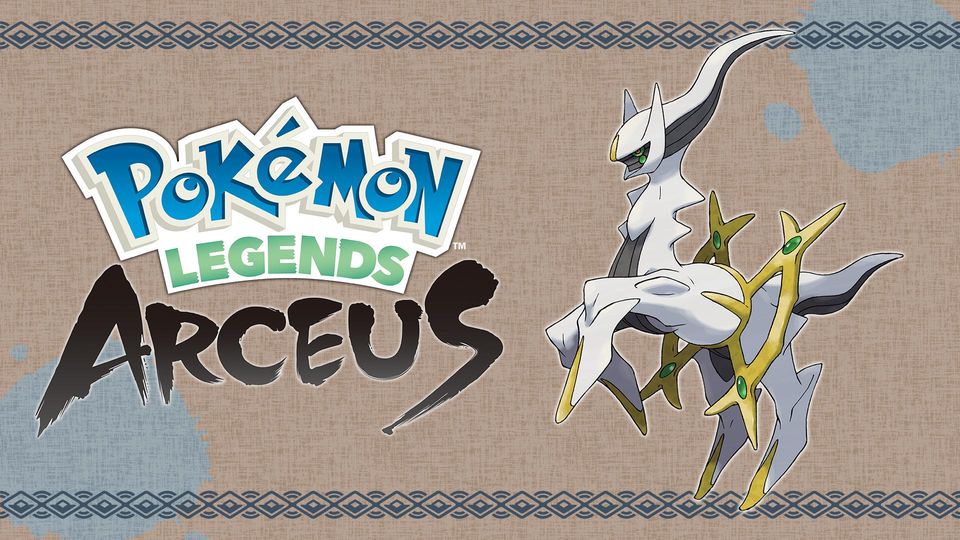 Trainers en Pokémon in het landschap van de Hisui-regio uit Pokémon Legends: Arceus.