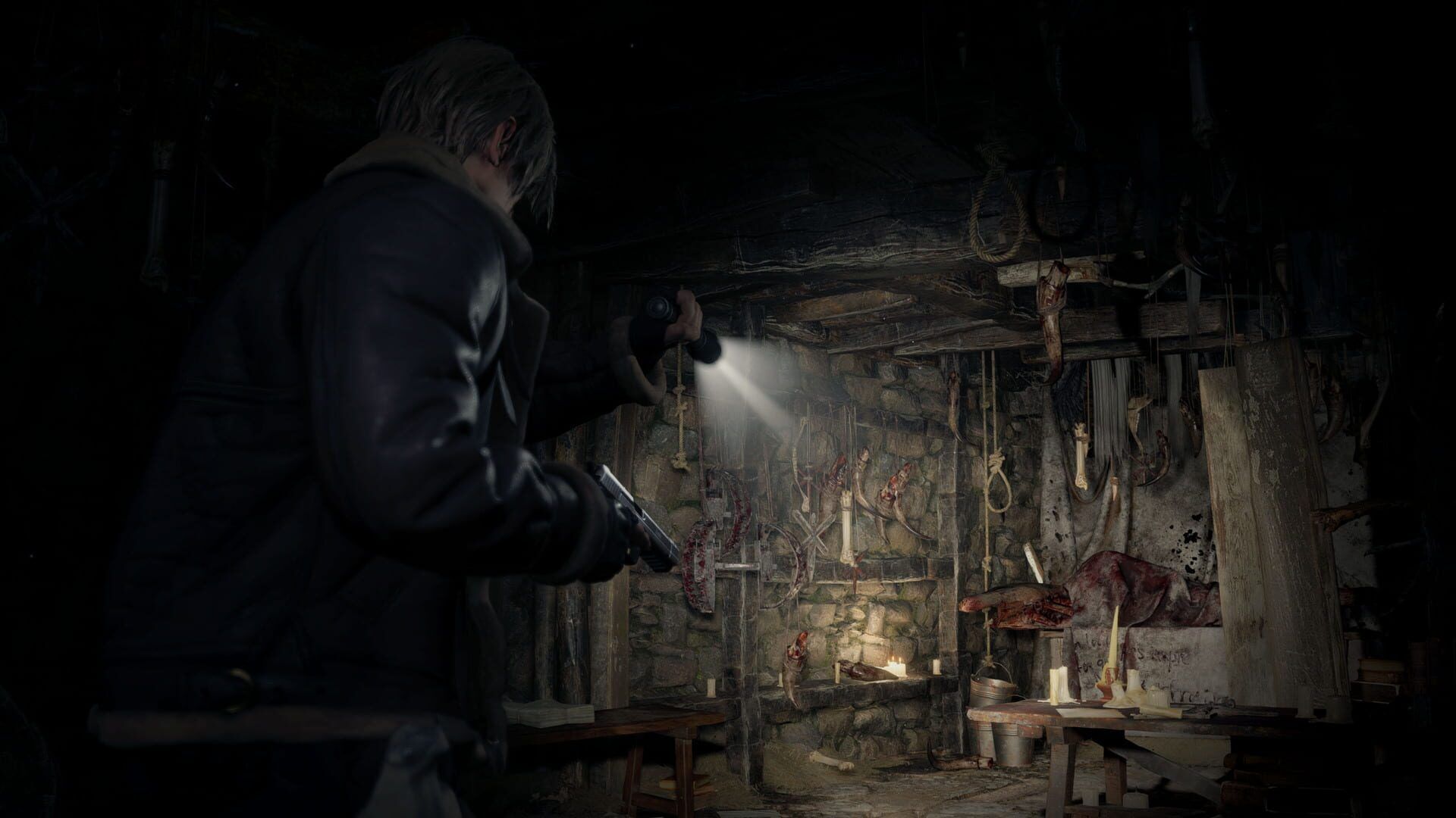 Een spannende scène uit Resident Evil 4.