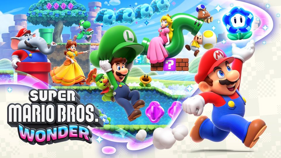 Mario, Luigi, Peach en hun vrienden rennen door het kleurrijke Flower Kingdom.