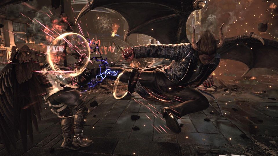 Twee vechters op een stage in Tekken 8.