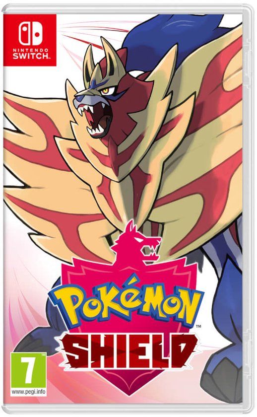 Cover van Pokémon Shield voor Nintendo Switch met Zamazenta.