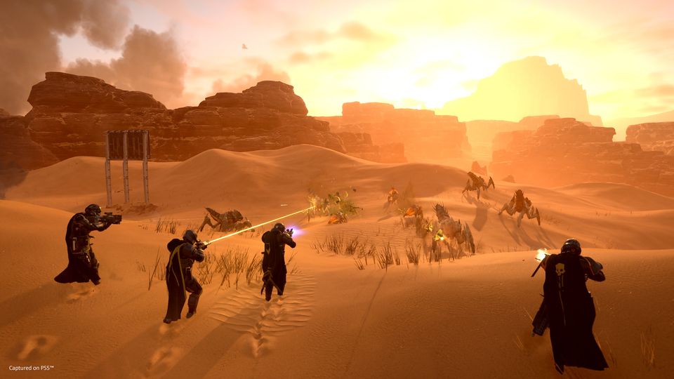 Een squad Helldivers landt op een vijandige planeet.