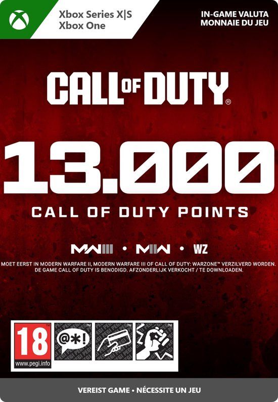 Kaart met 13000 Call of Duty Points voor Xbox.