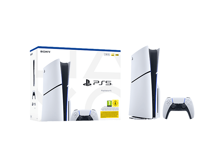 PlayStation 5 Slim Disc Edition met DualSense-controller.