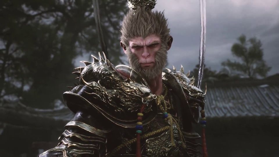 De aapkrijger vecht tegen een groot monster in Black Myth: Wukong.