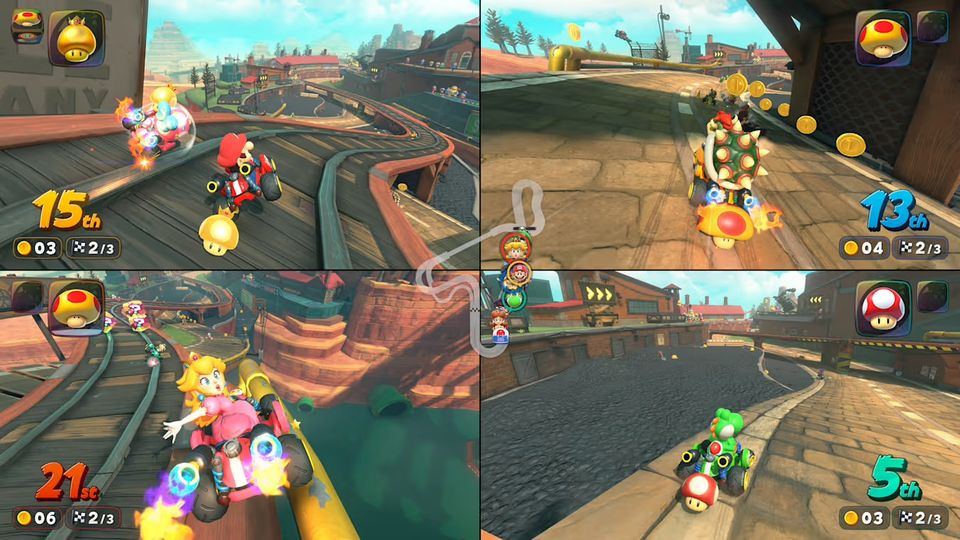 Gameplaybeeld uit Mario Kart World.