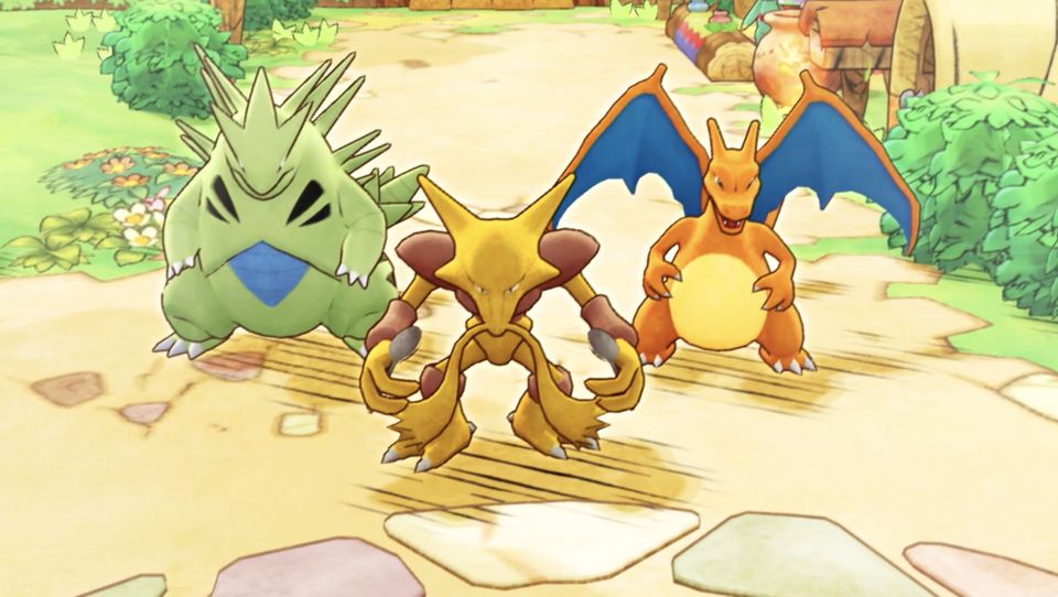Scène uit Pokémon Mystery Dungeon: Rescue Team DX in aquarelstijl.