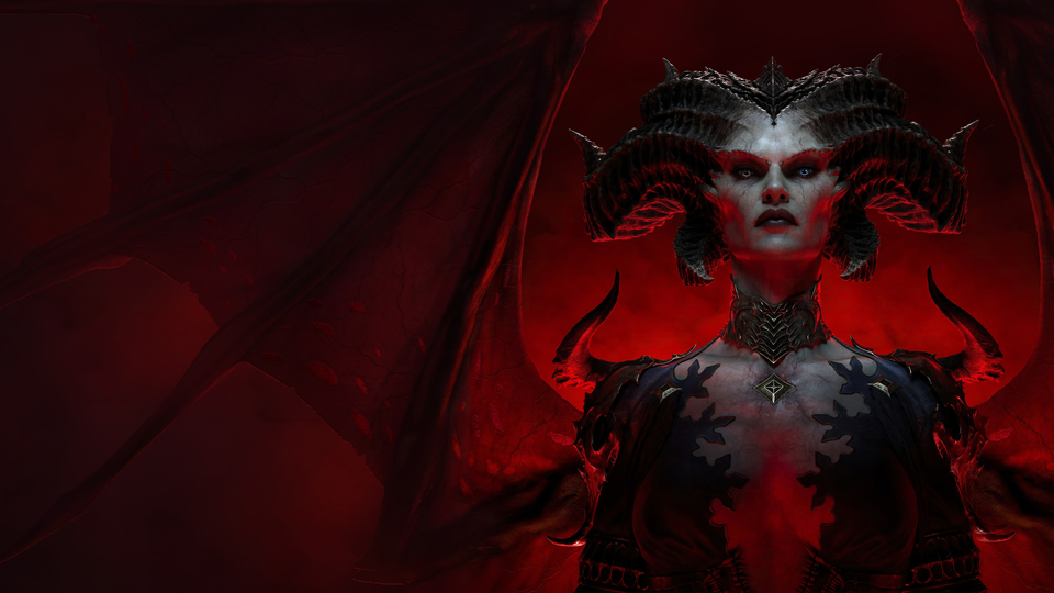 Key art van Diablo IV met Lilith in een duister, gotisch landschap.