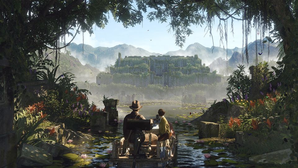 Indy gebruikt zijn zweep in een actiescène uit de game.