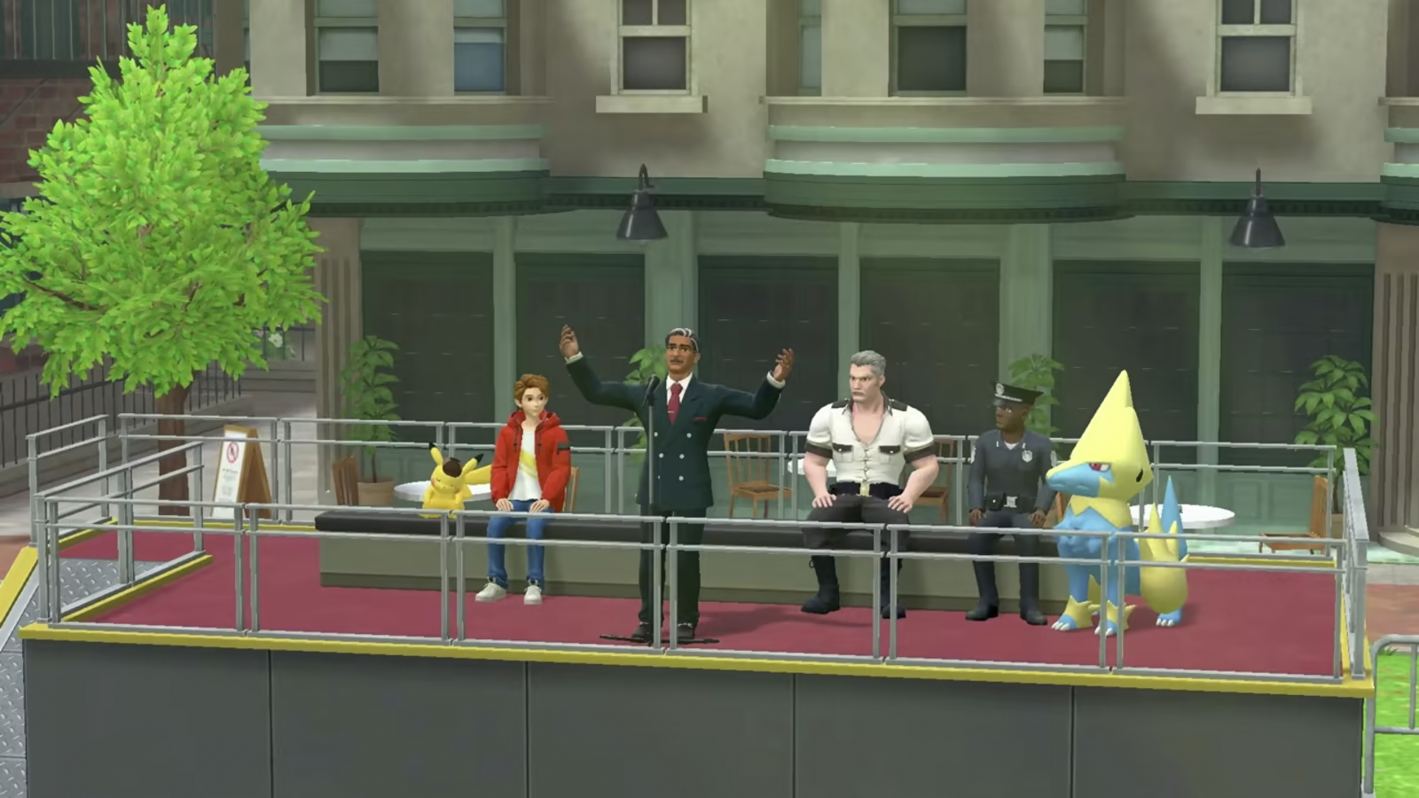 Scène uit Detective Pikachu Returns in Ryme City.