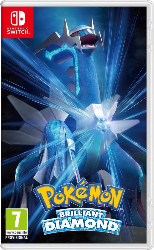 Cover van Pokémon Brilliant Diamond voor Nintendo Switch met Dialga.