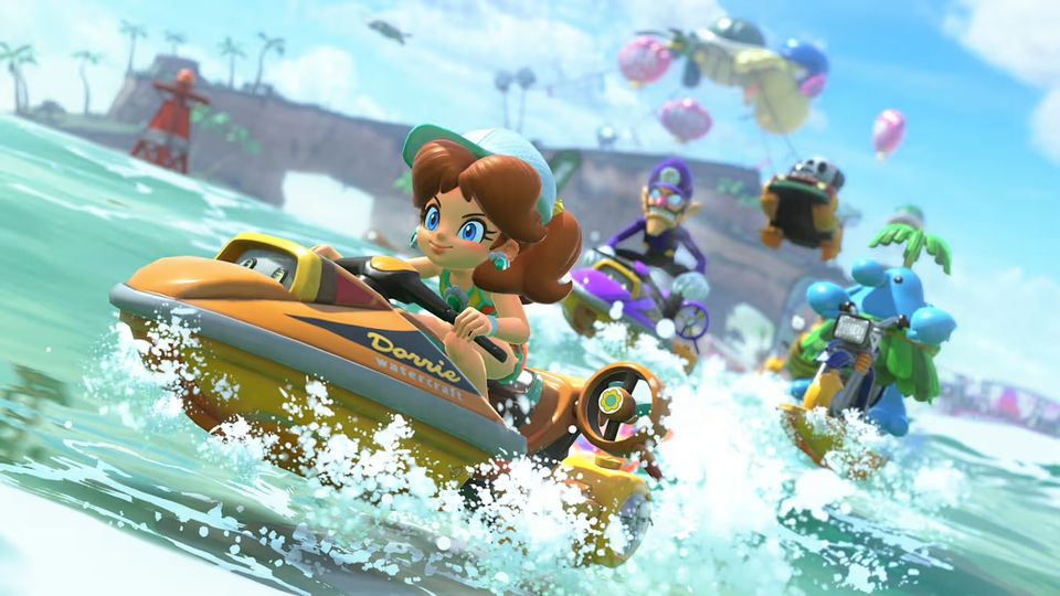 Gameplaybeeld uit Mario Kart World.