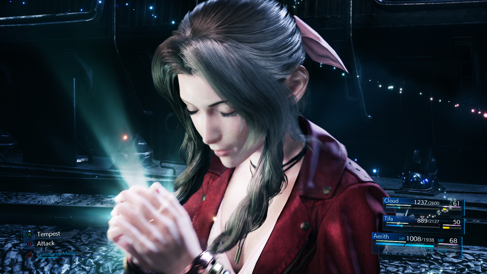 Actiescène uit Final Fantasy VII Remake.