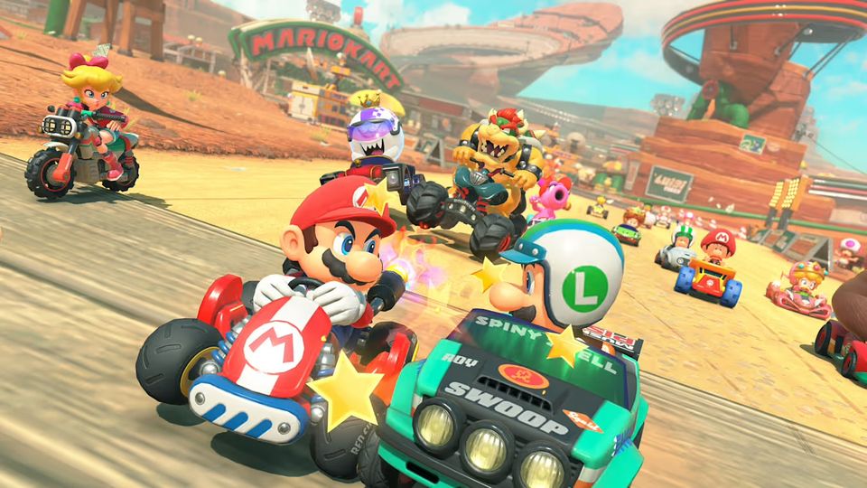 Gameplaybeeld uit Mario Kart World.