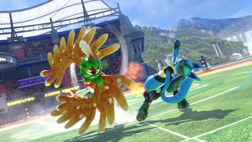 Twee Pokémon vechten tegen elkaar in een arena in Pokkén Tournament DX.