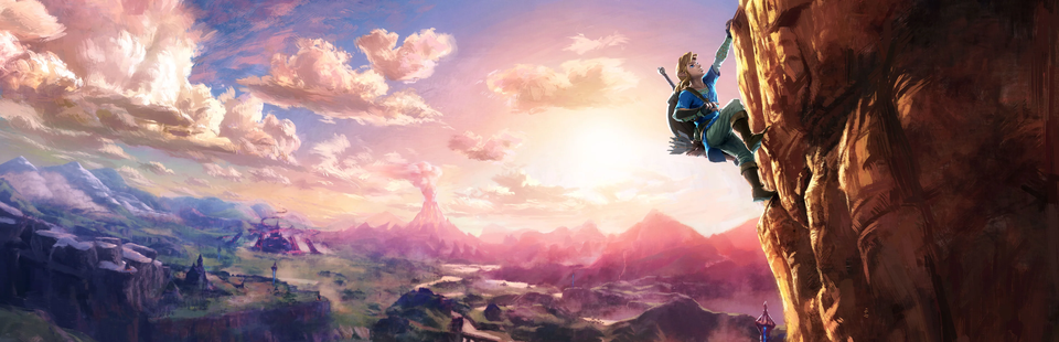 Link kijkt uit over het uitgestrekte Hyrule in The Legend of Zelda: Breath of the Wild.